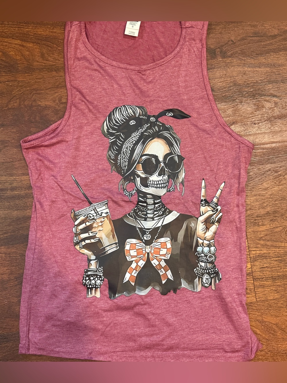 Women’s Mauve Graphic Skull Tank Top with Bow Detail